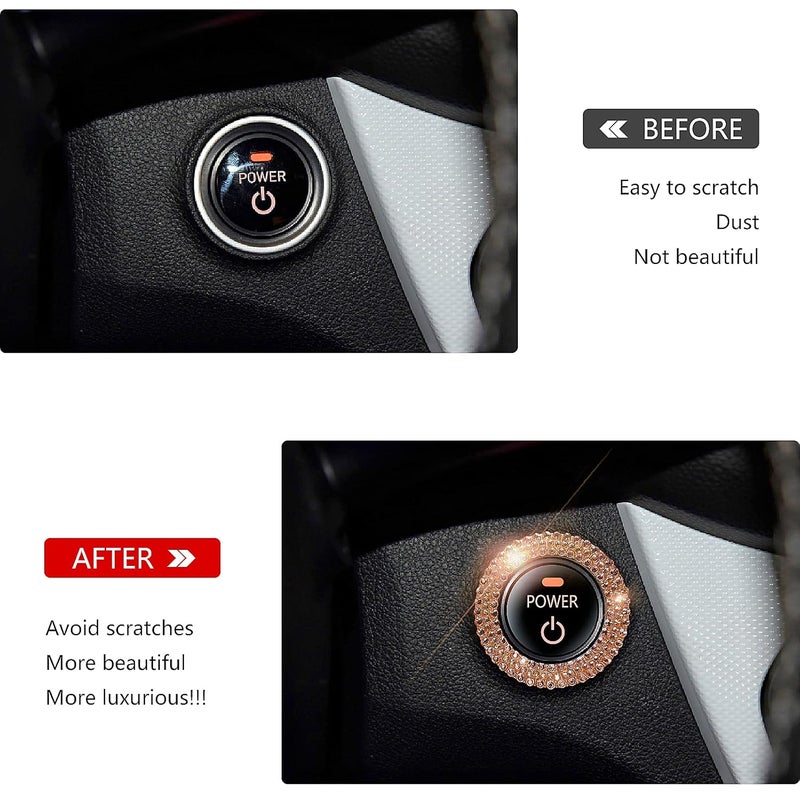 Murimt Bling Car Button Start Button Cover/Sticker for Wowen, Car Engine Start Stop Trim Ring, Shiny Crystal Rhinestone Key Ignition and Knob Ring (Rose Gold)… - Image 2